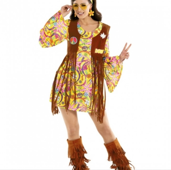 Hippie bell sleeve 60's cosplay costume dress Size small - Picture 2 of 5